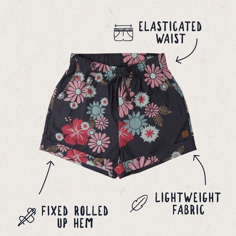 Women's Passenger Santosa Shorts Black Flower Burst | US-KNUPYB269