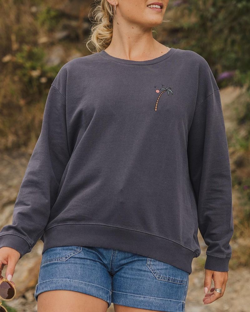 Women's Passenger Sundaze Recycled Cotton Sweatshirt Charcoal | US-LBQGKO284