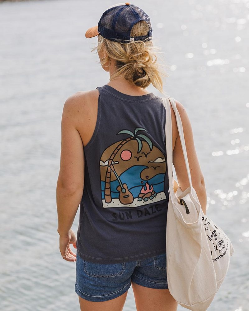 Women's Passenger Sundaze Recycled Cotton Tank Top Charcoal | US-EWBHKQ634