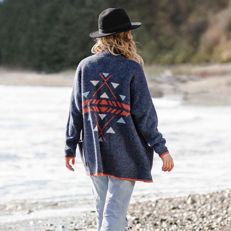 Women's Passenger West Coast Cardigan Dark Denim | US-LXZCTQ761