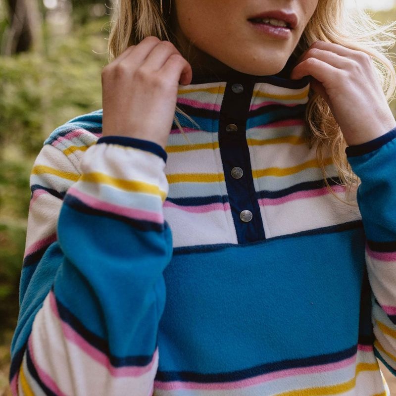 Women's Passenger Willow Recycled Polar Pullover Fleece Soft Cobalt Mix Up Stripe | US-VNPMSF765