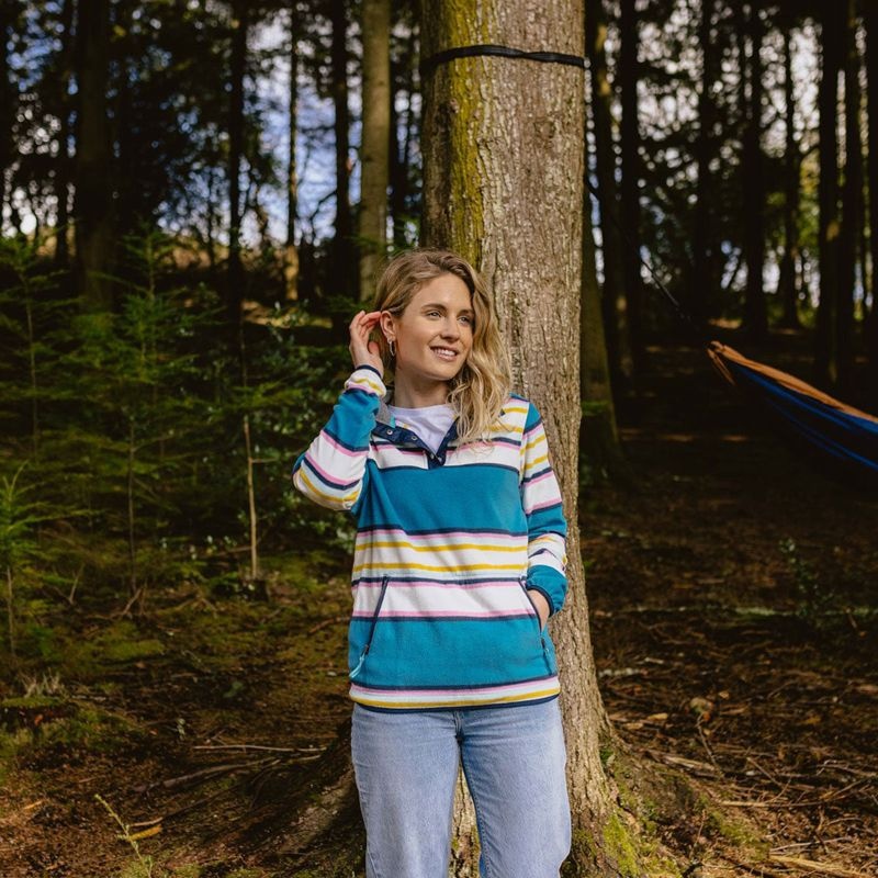 Women's Passenger Willow Recycled Polar Pullover Fleece Soft Cobalt Mix Up Stripe | US-VNPMSF765